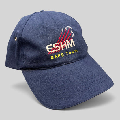 Raree Finds vintage navy blue cotton strapback hat with embroidered Northrop Grumman ESHM SAFE Team logo and aircraft