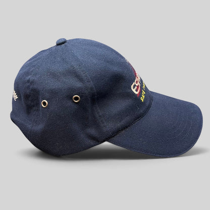Raree Finds vintage navy blue cotton Northrop Grumman ESHM SAFE Team strapback hat with embroidered aircraft graphics
