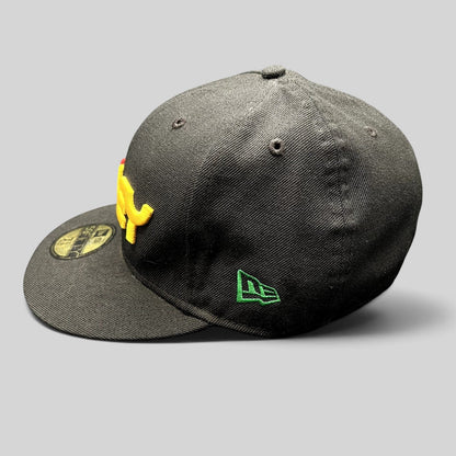Raree Finds black Oakley New Era 59FIFTY fitted hat with 3D red and gold front logo and green side embroidery