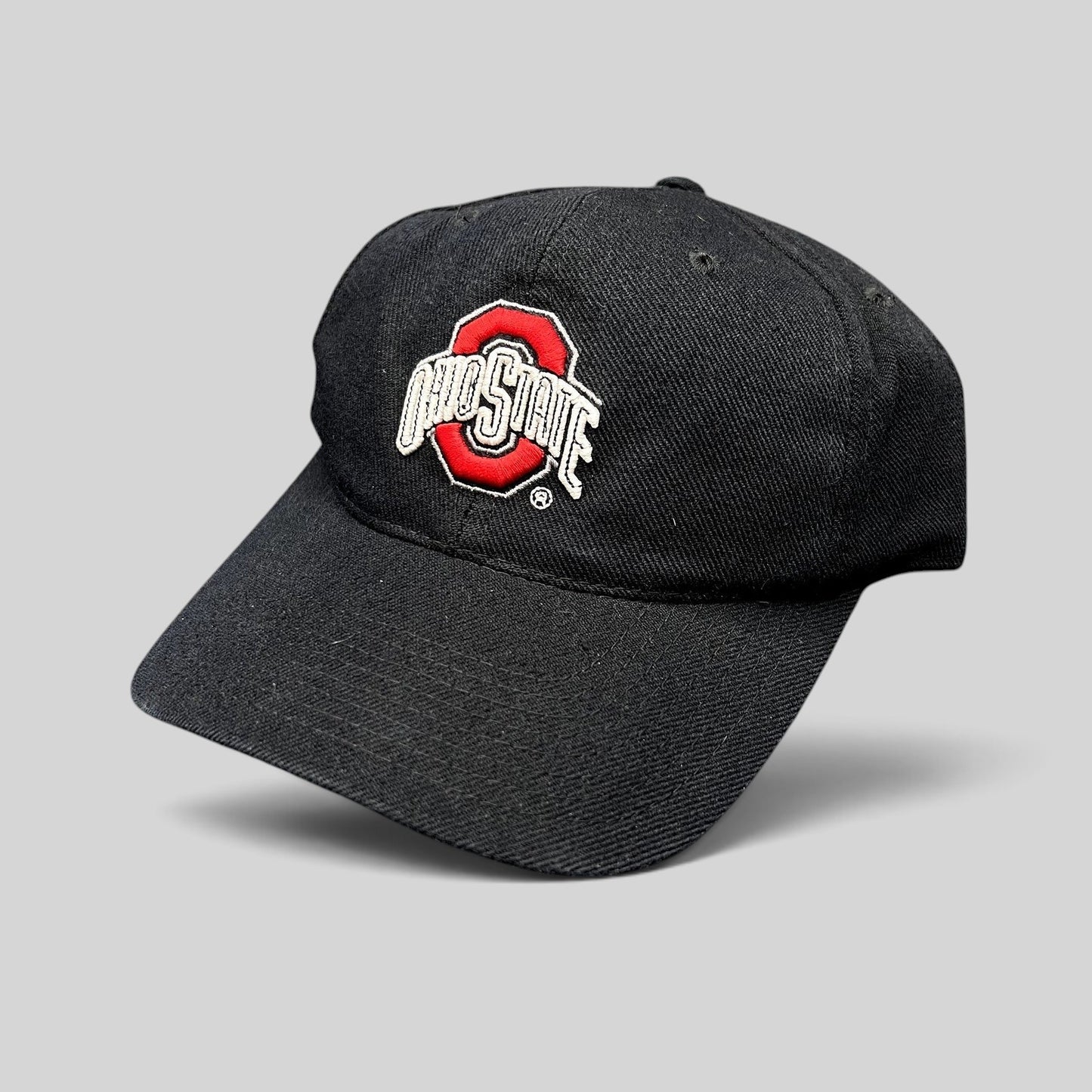 Raree Finds vintage black Ohio State Buckeyes snapback hat with embroidered scarlet and gray collegiate logo