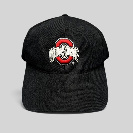 Raree Finds vintage black Ohio State Buckeyes snapback hat with scarlet and gray embroidered logo on structured crown