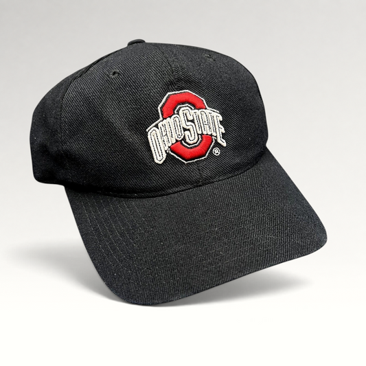 Raree Finds vintage Ohio State Buckeyes black snapback hat with scarlet and gray embroidered logo on structured crown