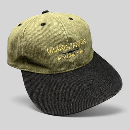 Raree Finds vintage olive green and black cotton strapback hat with Grand Canyon Squire Inn embroidery
