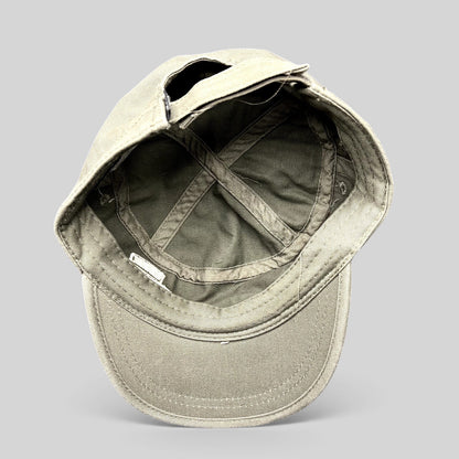 Raree Finds vintage olive green cotton cadet cap interior view showing structured crown and adjustable strapback