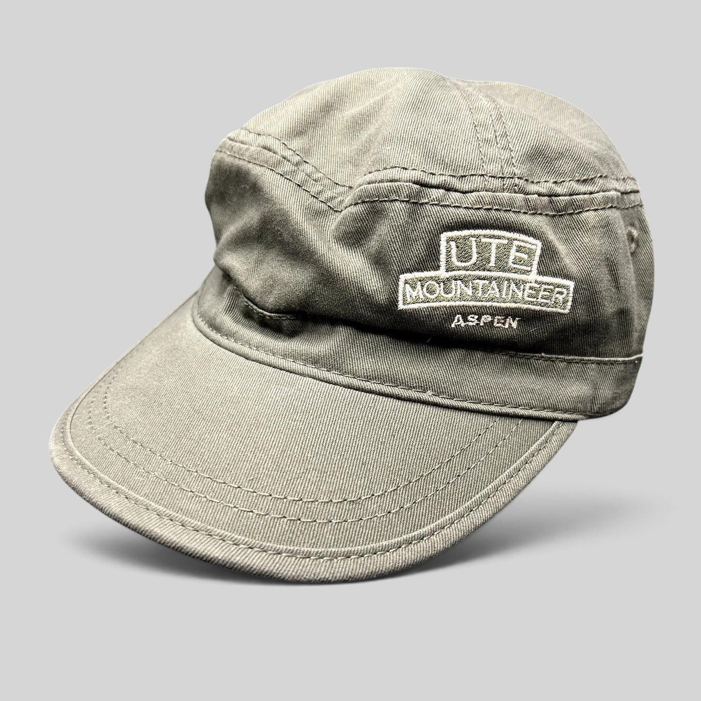 Raree Finds olive green cotton cadet cap with embroidered Ute Mountaineer Aspen logo and curved brim