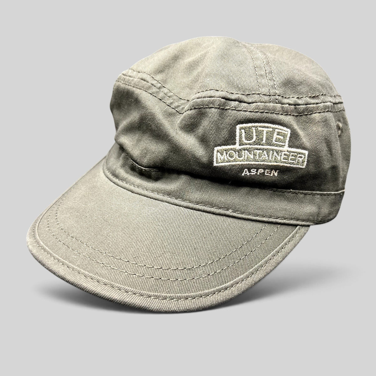 Raree Finds olive green cotton cadet cap with embroidered Ute Mountaineer Aspen logo and curved brim