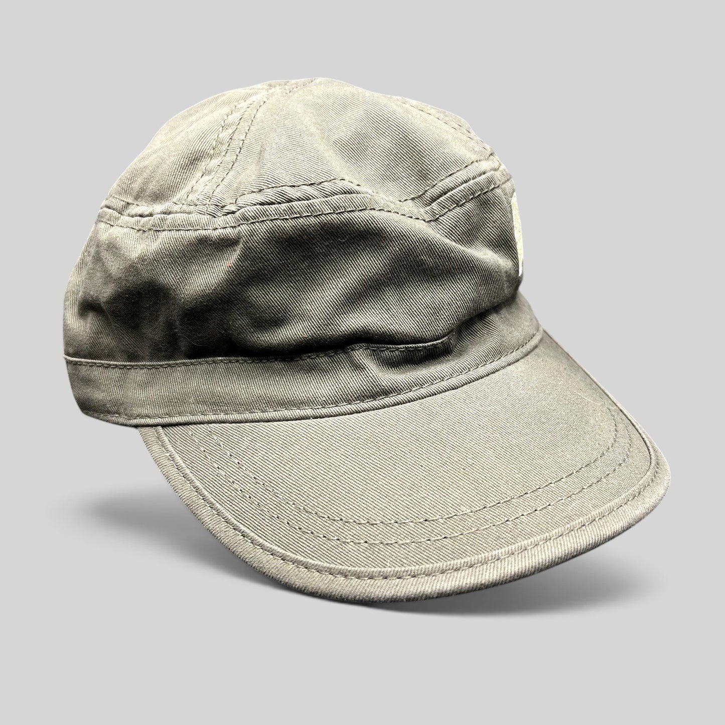 Raree Finds vintage olive green cotton cadet cap with a military-inspired structured crown and curved brim