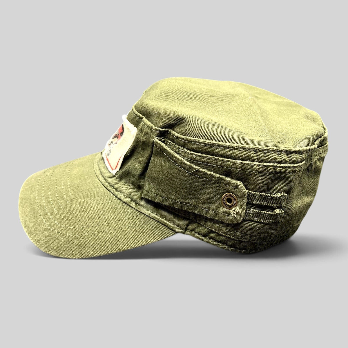 Raree Finds vintage olive green X Games cadet military cap with distressed patch and side embroidery