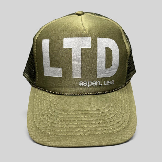 Raree Finds olive green LTD Aspen USA trucker snapback hat with reflective graphic and mesh back