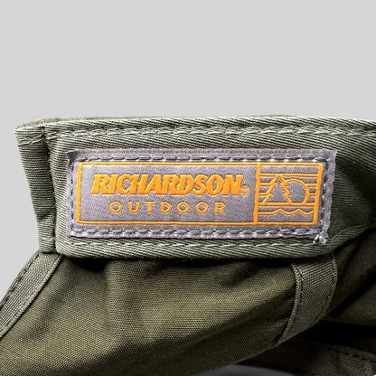 Raree Finds olive green Richardson Outdoor cap interior label with orange branding and performance fabric detail