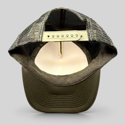 Raree Finds olive green trucker hat with mesh back and adjustable snap closure, interior view showing OTTO branding.
