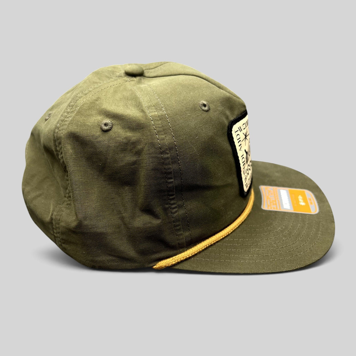 Raree Finds olive green Wendlandt Brewery snapback hat with a front patch logo and decorative rope on the brim.