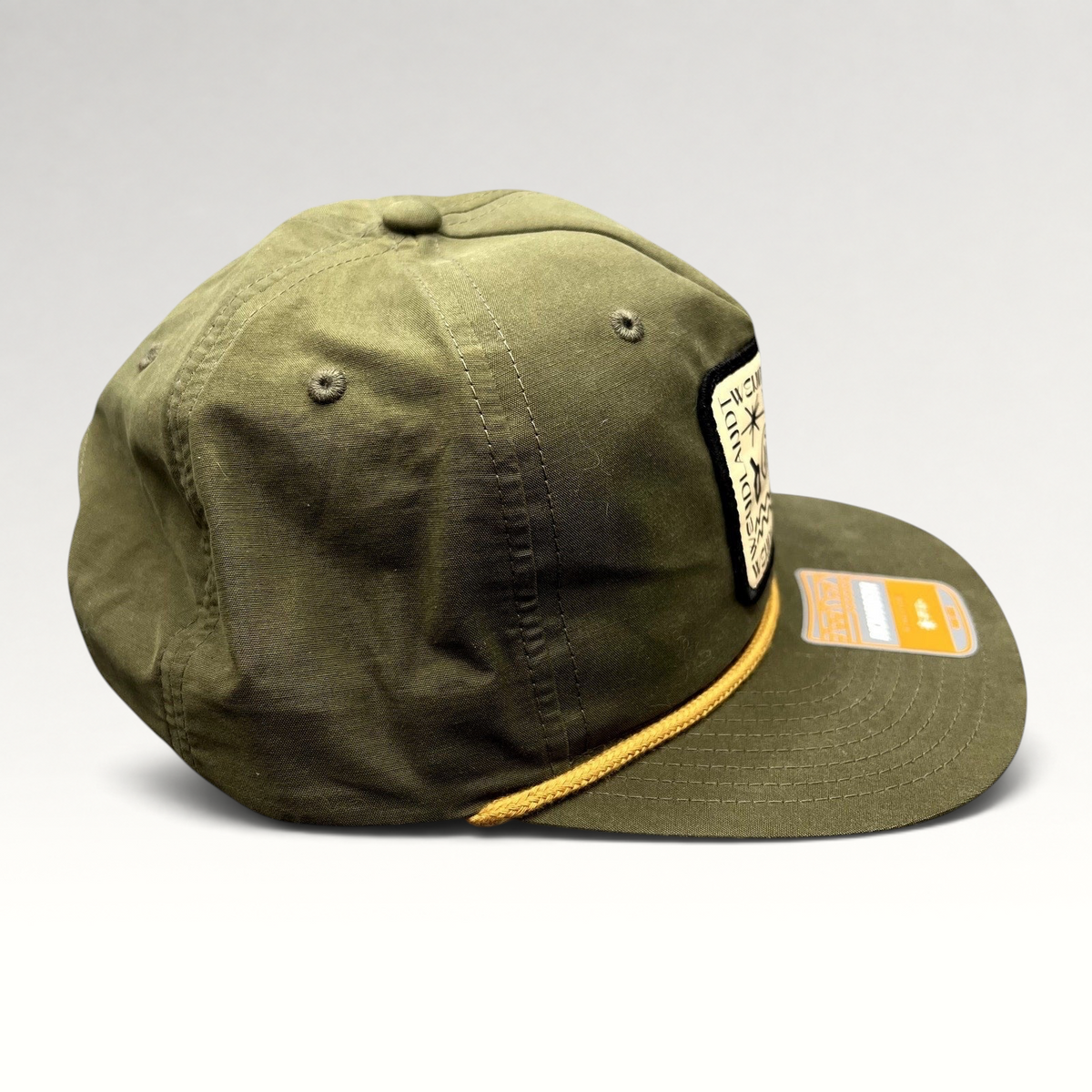 Raree Finds olive green Wendlandt Brewery snapback hat with a front patch logo and decorative rope on the brim.
