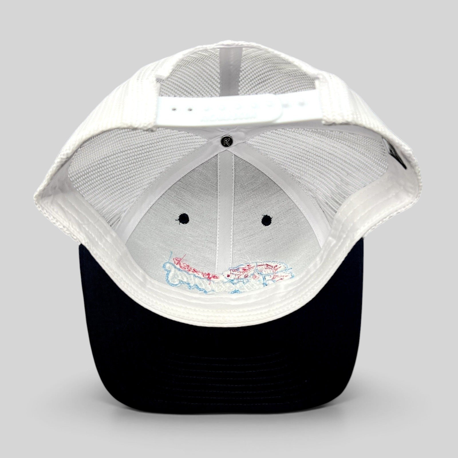 Raree Finds Omaha Supernovas Richardson 112 trucker hat interior view showing white mesh and adjustable snapback