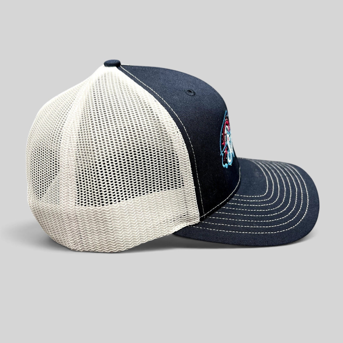 Raree Finds Omaha Supernovas Richardson 112 navy and white mesh trucker hat with embroidered logo and contrast stitching