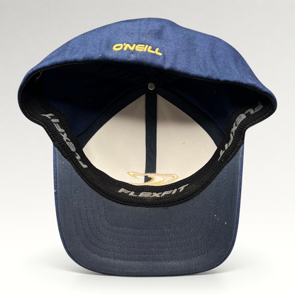 Raree Finds vintage O’Neill Flexfit surf cap showing the interior stretch band and navy blue construction.
