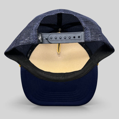 Raree Finds O’Neill navy and yellow trucker hat with adjustable snapback closure and breathable mesh back panel