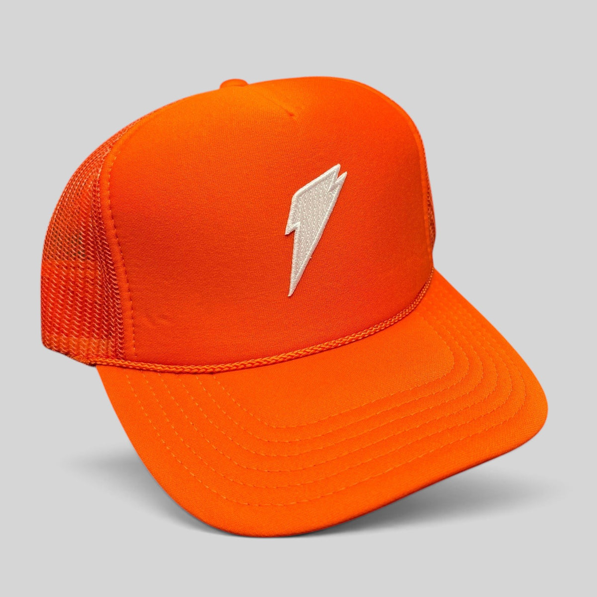Raree Finds bright orange OTTO trucker hat with a white embroidered Gatorade lightning bolt logo and mesh back.