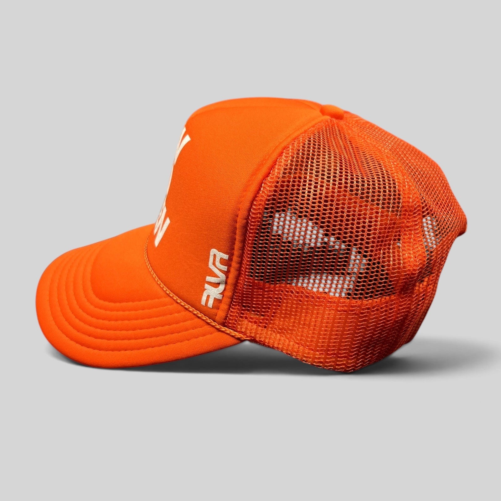 Raree Finds bright orange Snow Polo Aspen trucker hat with breathable mesh back and adjustable snapback closure