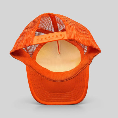 Raree Finds bright orange Otto Collection trucker hat with breathable mesh back and adjustable snapback closure