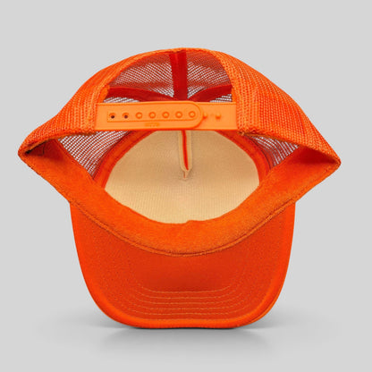 Raree Finds bright orange OTTO trucker hat with mesh back, foam interior, and adjustable snapback closure