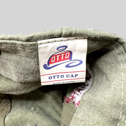 Raree Finds vintage 1999 Otto Cap label inside olive green cotton strapback hat with authentic wear