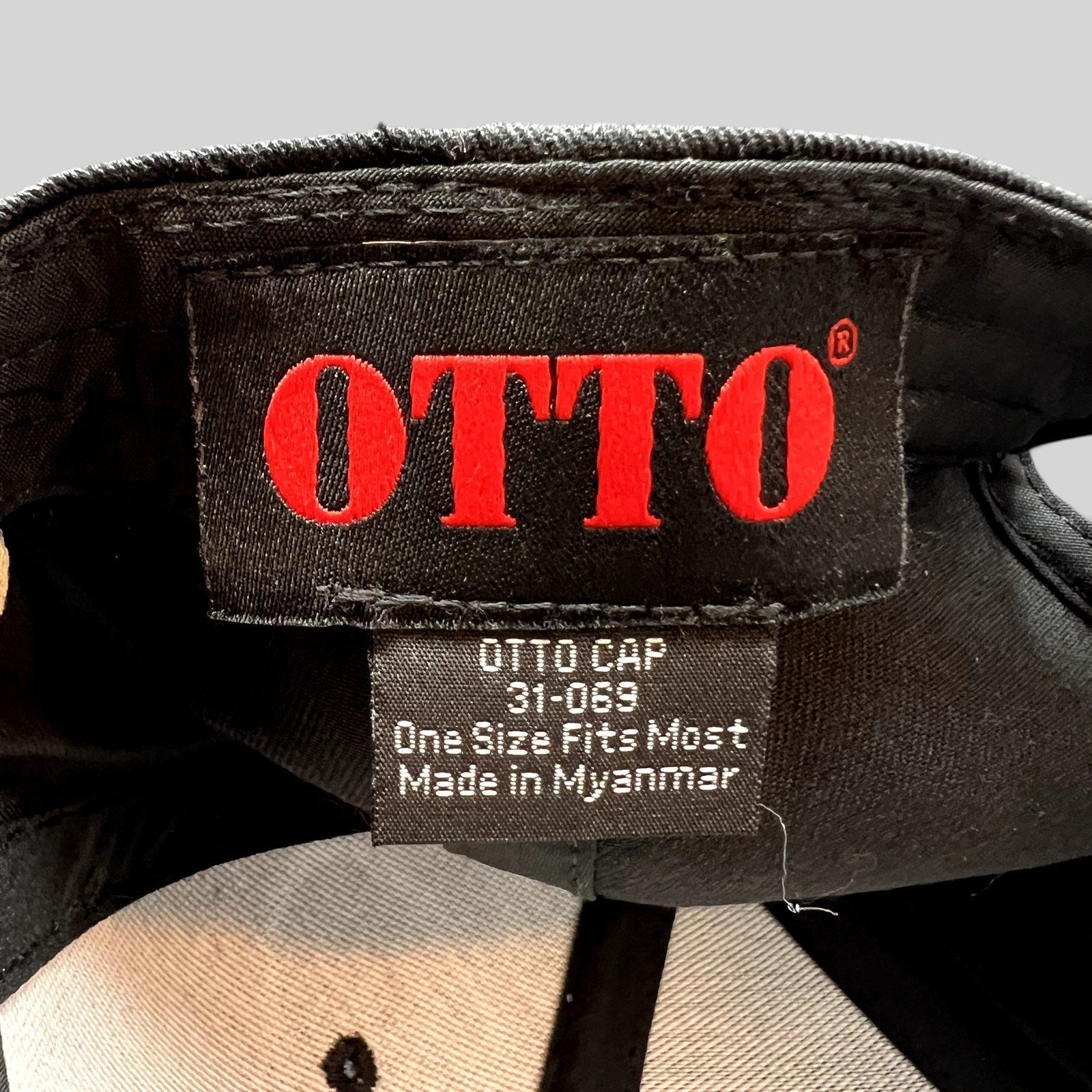 Raree Finds black OTTO cap interior label showing brand name, model number 31-069, and one size fits most details.