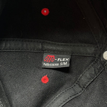 Raree Finds vintage Otto Flex hat interior tag showing size S/M and black fabric construction with red eyelets.