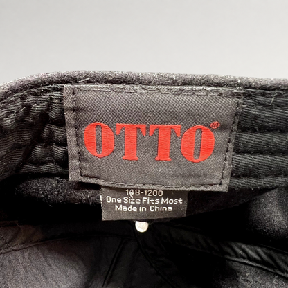 Raree Finds black Otto wool-blend hat interior label showing brand logo and manufacturing details