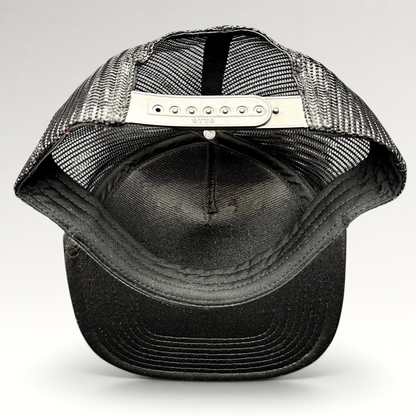 Raree Finds Cloud 10 Otto trucker hat interior view showing black mesh panels and adjustable snapback closure