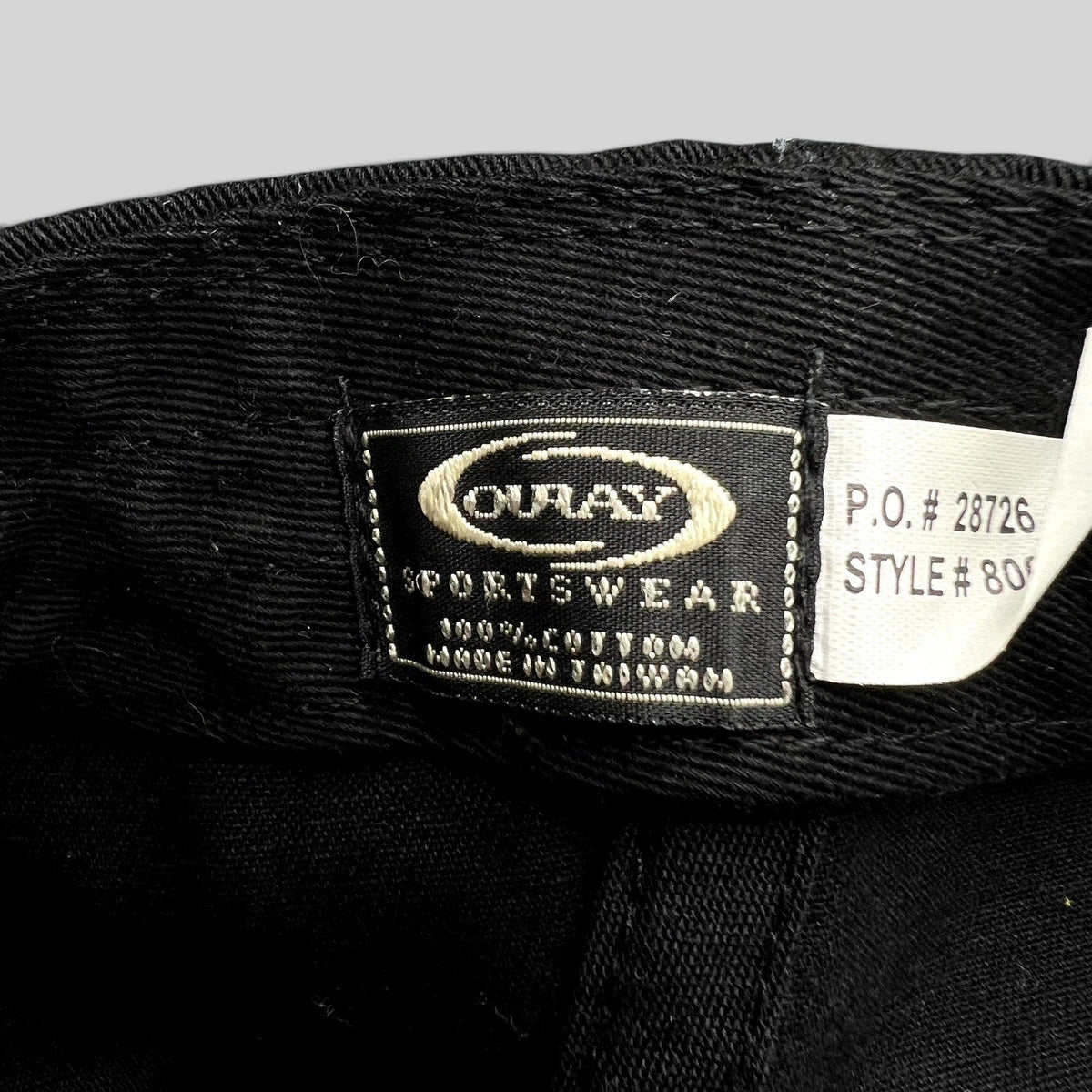 Raree Finds vintage Ouray Sportswear black cotton hat interior brand label and care tag detail