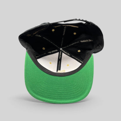 Raree Finds Mitchell & Ness x OVO Toronto Raptors snapback interior showing green underbrim and branded taping
