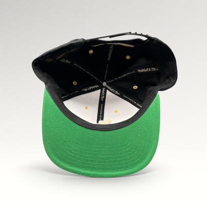 Raree Finds Mitchell & Ness x OVO Toronto Raptors snapback interior showing green underbrim and branded taping