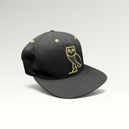 Raree Finds black and gold OVO owl snapback hat from the 2015 Toronto Raptors Mitchell & Ness collaboration