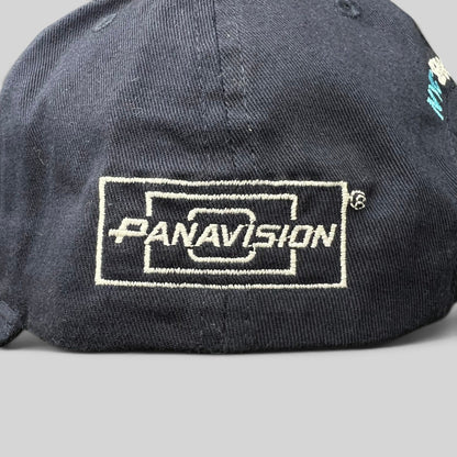 Raree Finds navy blue cotton strapback hat featuring a white embroidered Panavision logo on the side panel