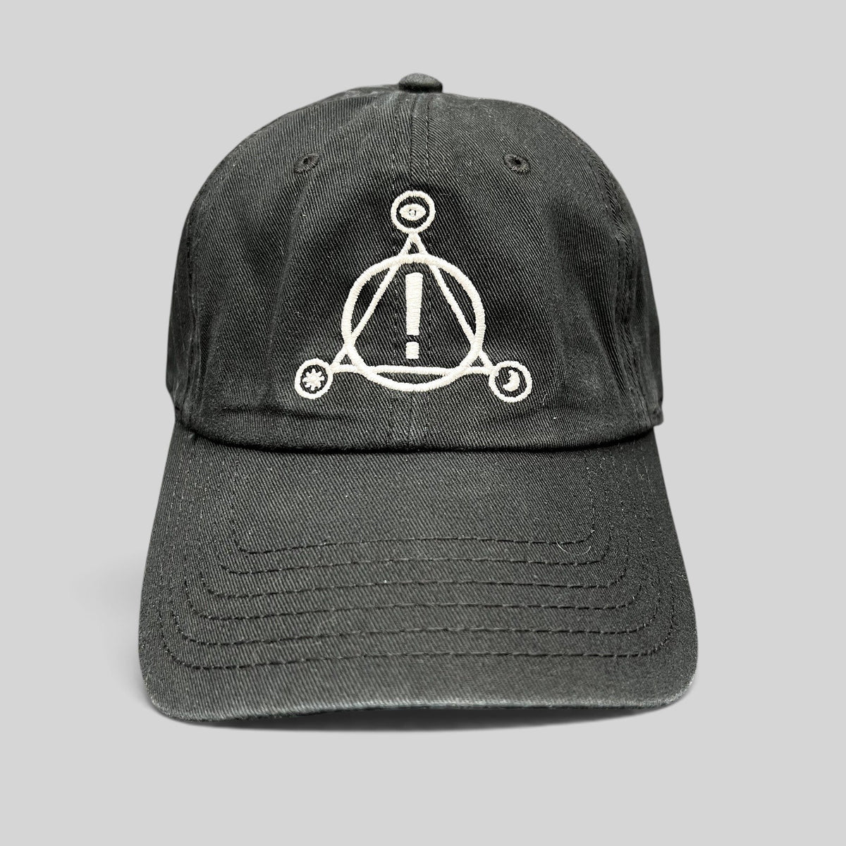Raree Finds black cotton strapback hat featuring white embroidered Panic! At The Disco Pray For The Wicked sigil logo