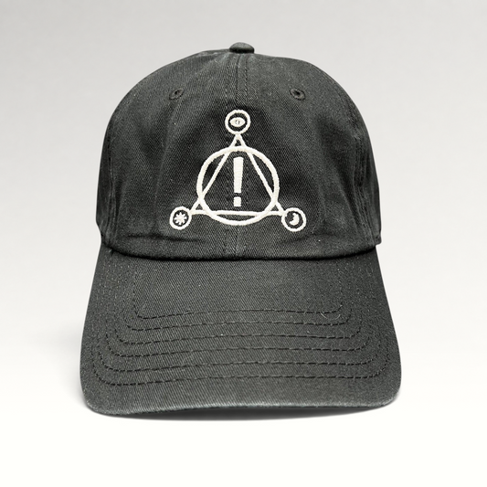 Raree Finds black cotton strapback hat featuring white embroidered Panic! At The Disco Pray For The Wicked sigil logo