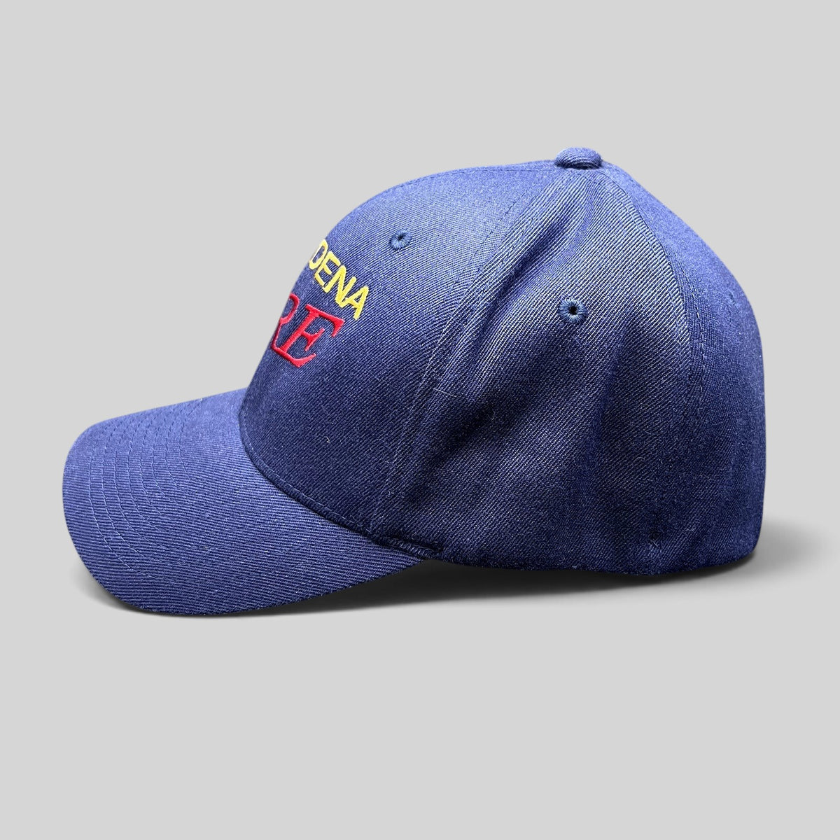 Raree Finds navy blue Pasadena Fire department Flexfit hat with red and yellow embroidered lettering
