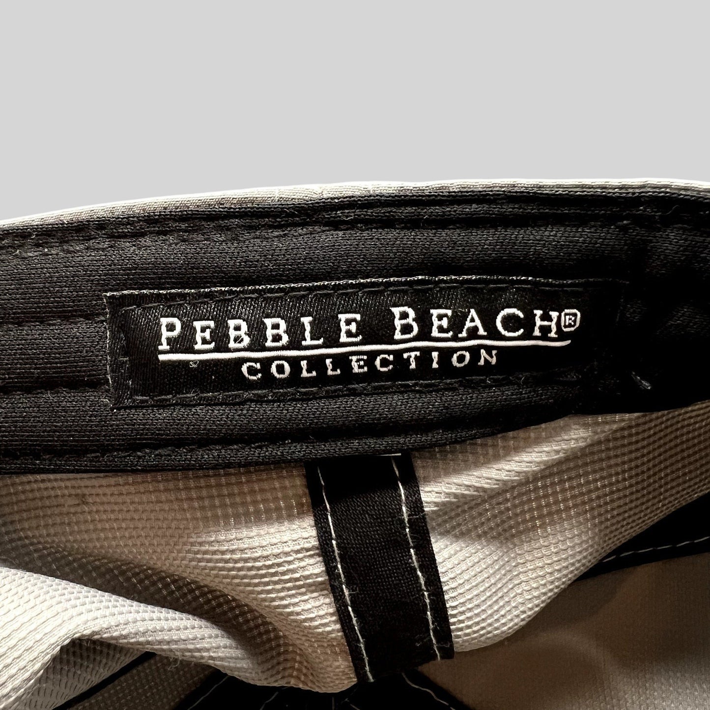 Raree Finds Pebble Beach Collection gray performance golf hat interior label detail