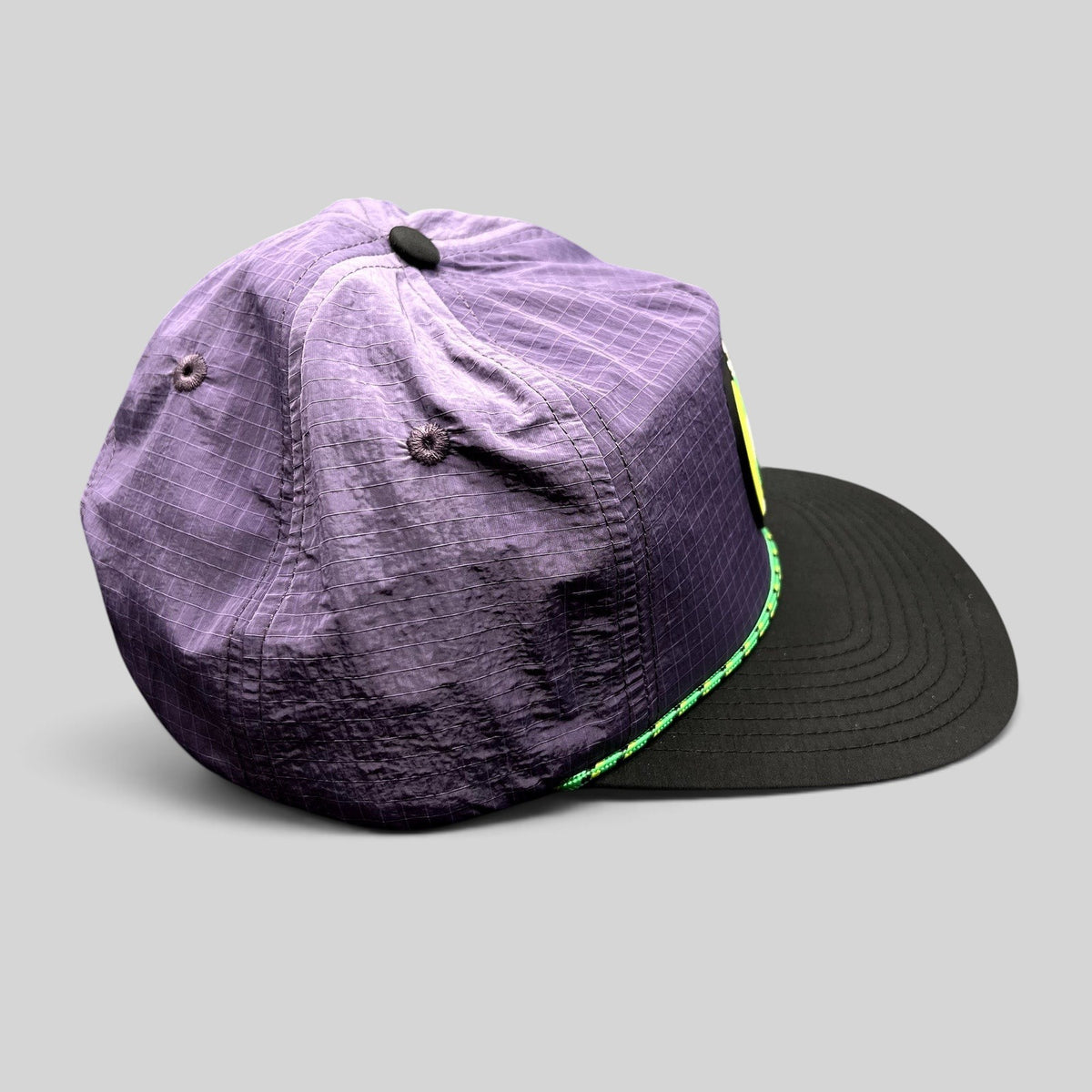 Raree Finds Phish Sphere 2026 purple ripstop nylon snapback hat with black flat bill and green rope detail