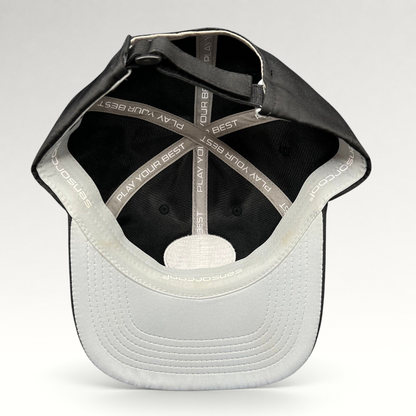 Raree Finds PING golf hat interior showing SensorCool moisture-wicking lining and Play Your Best branded tape