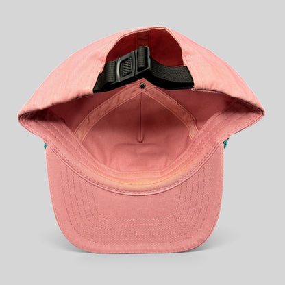 Raree Finds Humble Sea Brewing pink cotton strapback hat with adjustable black clip closure, interior view