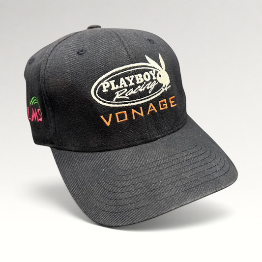 Raree Finds black Playboy Racing Vonage Flexfit cap with Palms Casino side embroidery and structured cotton design