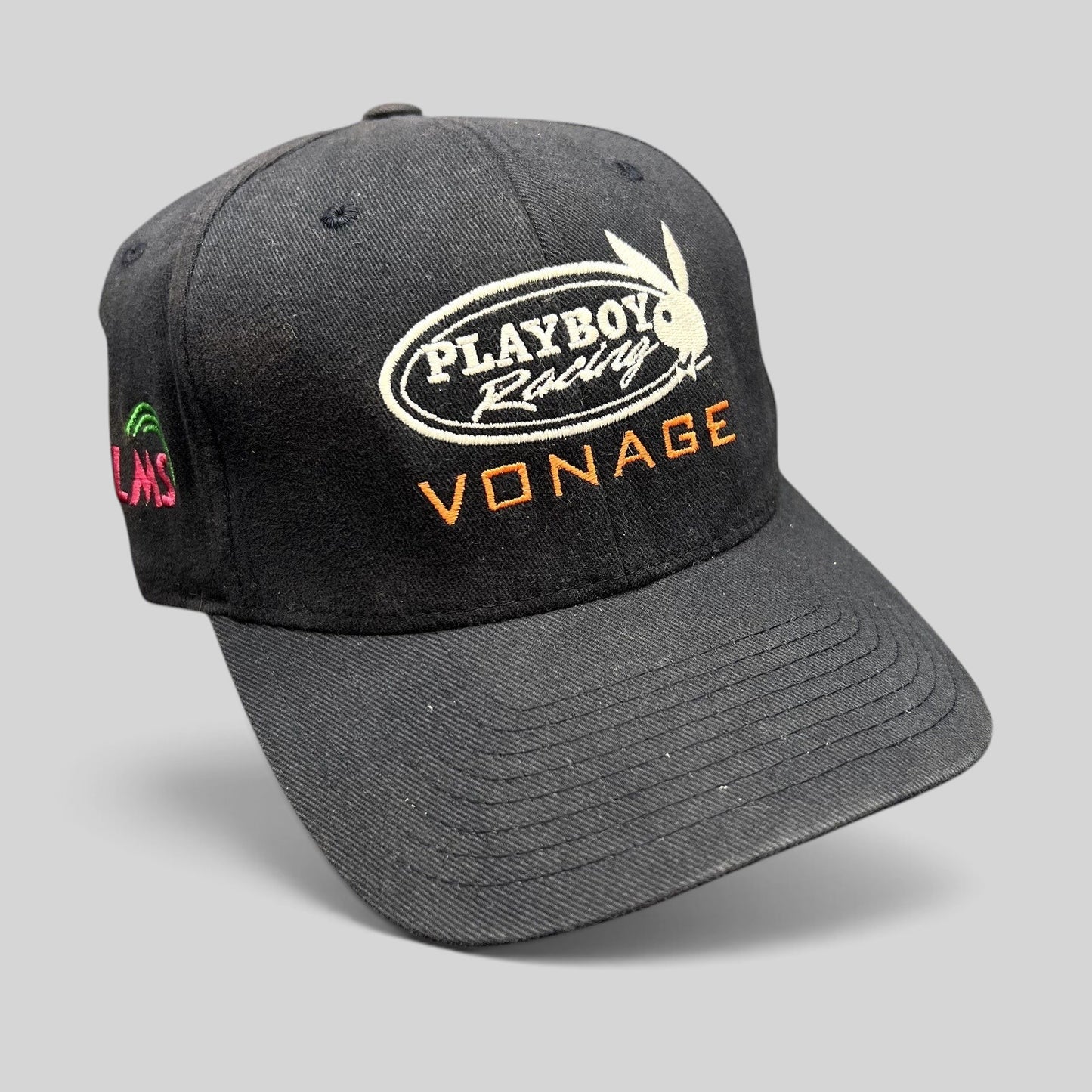 Raree Finds vintage black Playboy Racing Vonage Flexfit cap with Palms Casino side embroidery