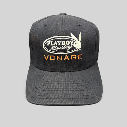 Raree Finds black Playboy Racing Vonage embroidered Flexfit baseball cap with structured stretch-fit design