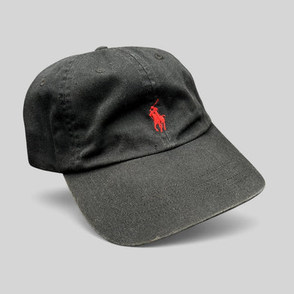Raree Finds Polo Ralph Lauren black cotton strapback cap with a red embroidered pony logo on the front