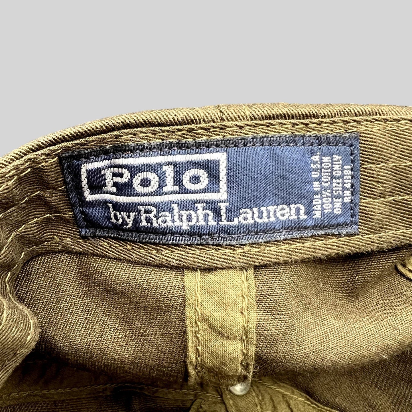 Raree Finds Polo Ralph Lauren brown cotton cap interior label showing branding and material details