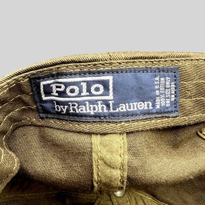 Raree Finds Polo Ralph Lauren brown cotton cap interior label showing branding and material details