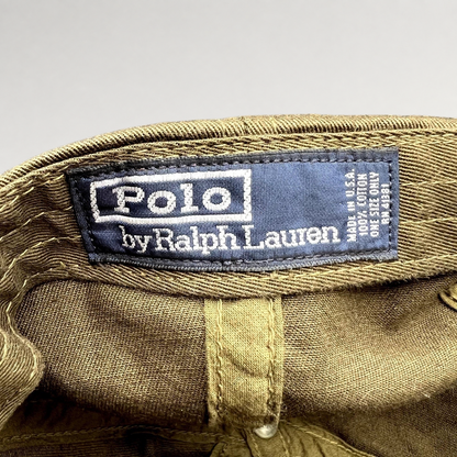 Raree Finds Polo Ralph Lauren brown cotton cap interior label showing branding and material details