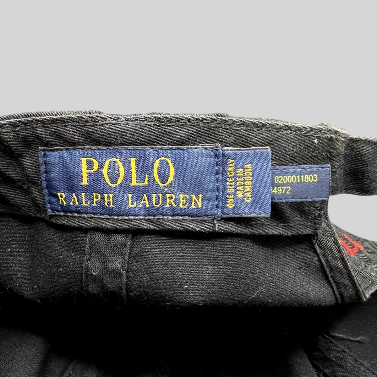 Raree Finds Polo Ralph Lauren black cotton hat interior label with gold branding and size details
